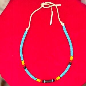 Authentic Lakota Native American Handmade Necklace in Turquoise YellowBlackRed